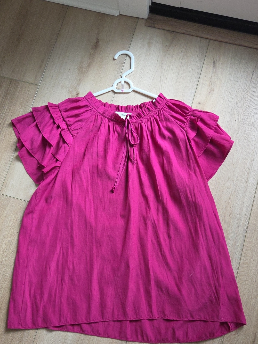 Rose & Olive Magenta Ruffle Sleeve Tie-Neck Blouse